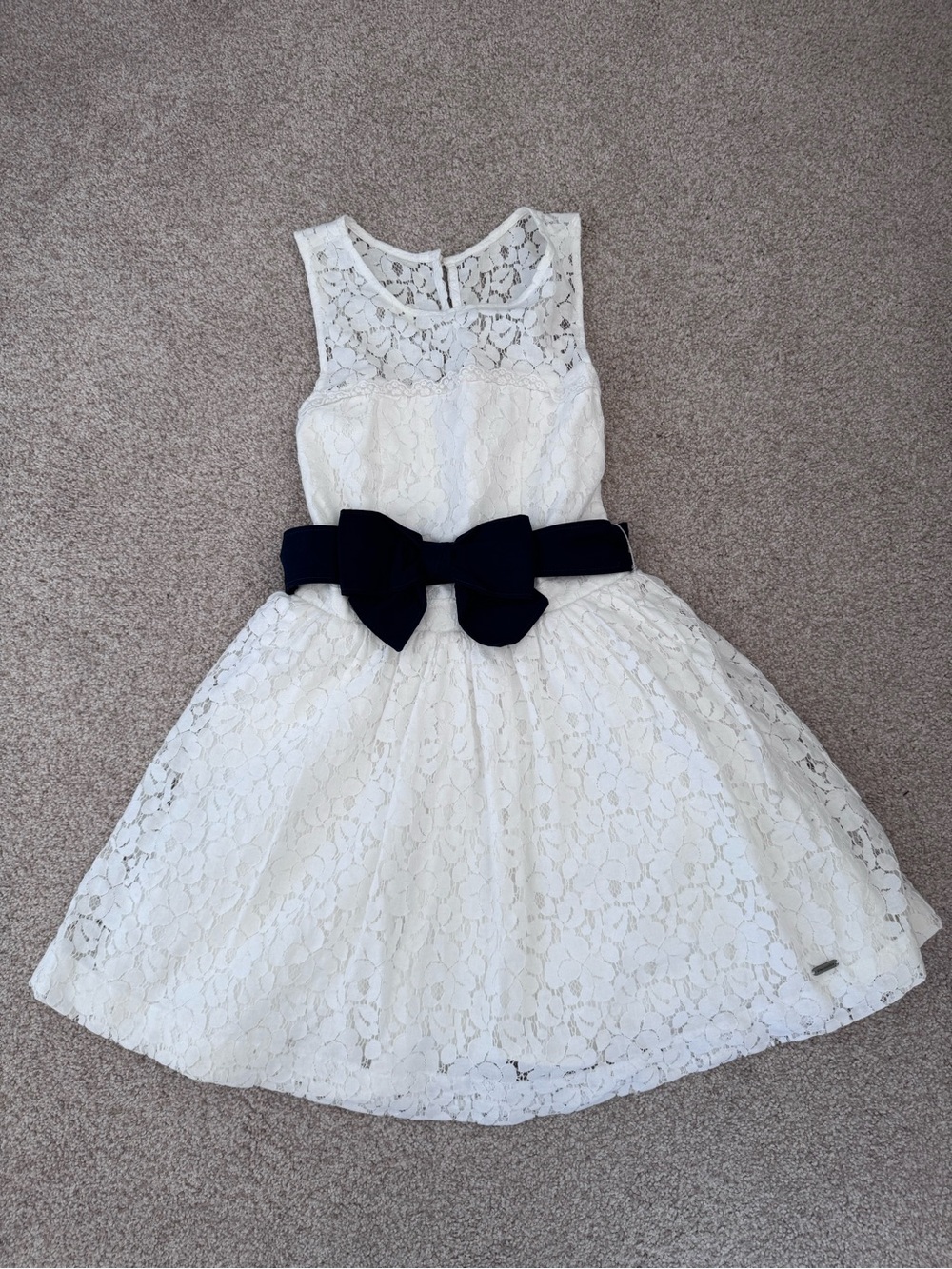 abercrombie kids White Lace Dress with Navy Bow Belt